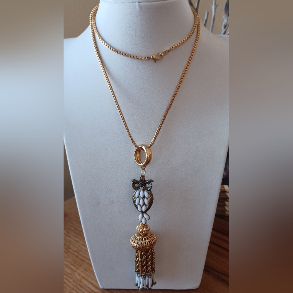 "Universal Wisdom" handmade one of a kind repurposed vintage owl necklace